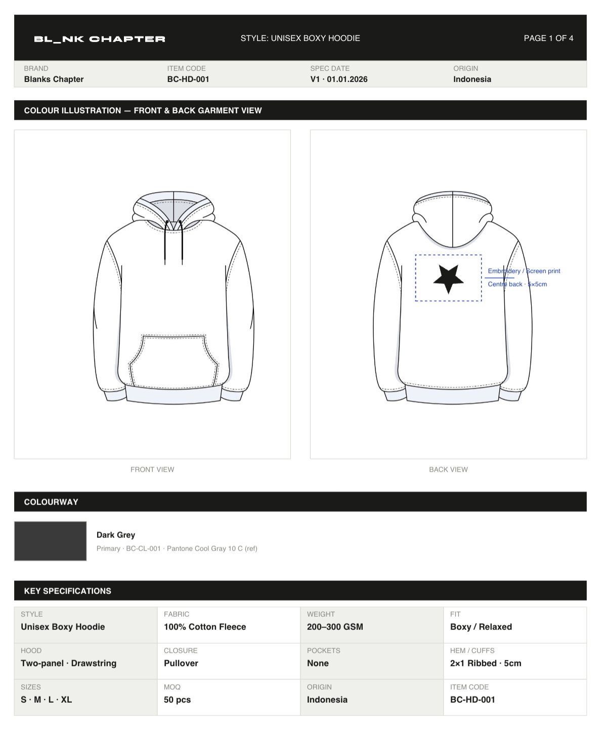 Sample tech pack page 1